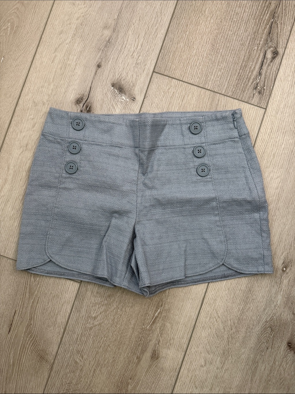 LOFT High-Waist Button Detail Shorts — Light Blue Gray Size 2